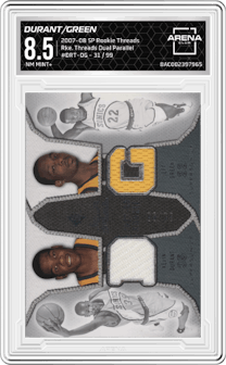 Kevin Durant/Jeff Green from the 2007-08 Upper Deck SP Rookie Threads set featuring a Parallel parallel graded by Arena Club and given an overall grade of 8.5.