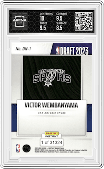 Victor Wembanyama from the 2023-24 Panini Instant NBA Draft Night set graded by Arena Club and given an overall grade of 9.