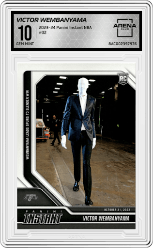 Victor Wembanyama from the 2023-24 Panini Instant NBA set graded by Arena Club and given an overall grade of 10.