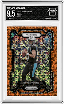 Bryce Young from the 2023 Panini Prizm set featuring a Disco parallel graded by Arena Club and given an overall grade of 9.5.