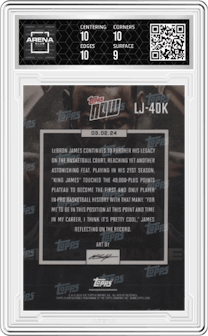 LeBron James from the 2023-24 Topps Now set graded by Arena Club and given an overall grade of 9.5.