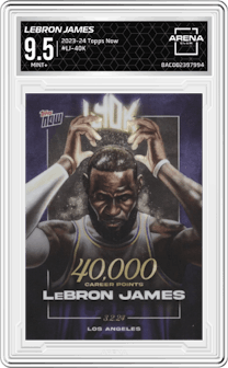 LeBron James from the 2023-24 Topps Now set graded by Arena Club and given an overall grade of 9.5.
