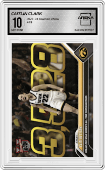 Caitlin Clark from the 2023-24 Bowman U Now set graded by Arena Club and given an overall grade of 10.