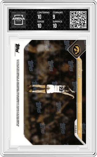 Caitlin Clark from the 2023-24 Bowman U Now set graded by Arena Club and given an overall grade of 9.5.
