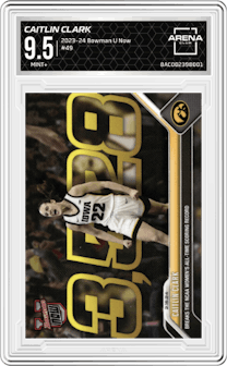 Caitlin Clark from the 2023-24 Bowman U Now set graded by Arena Club and given an overall grade of 9.5.