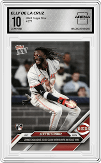 Elly De La Cruz from the 2024 Topps Now set graded by Arena Club and given an overall grade of 10.