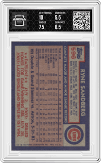 Ryne Sandberg from the 1984 Topps set graded by Arena Club and given an overall grade of 6.