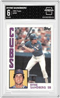 Ryne Sandberg from the 1984 Topps set graded by Arena Club and given an overall grade of 6.