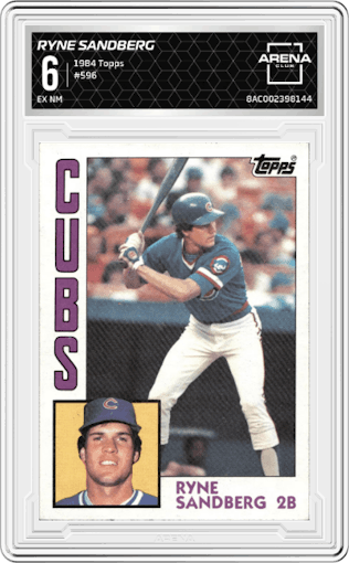 Ryne Sandberg from the 1984 Topps set graded by Arena Club and given an overall grade of 6.