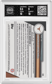 Adonai Mitchell from the 2023 Bowman Chrome University set graded by Arena Club and given an overall grade of 9.5.