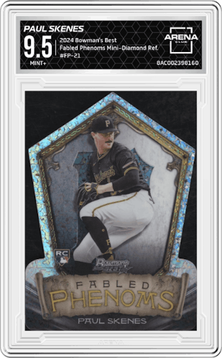 Paul Skenes from the 2024 Bowman's Best set featuring a Mini-Diamond Refractor parallel graded by Arena Club and given an overall grade of 9.5.