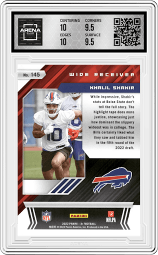 Khalil Shakir from the 2022 Panini XR set featuring a Red parallel graded by Arena Club and given an overall grade of 10.