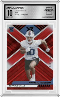 Khalil Shakir from the 2022 Panini XR set featuring a Red parallel graded by Arena Club and given an overall grade of 10.