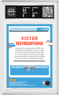 Victor Wembanyama from the 2023-24 Panini Donruss set graded by Arena Club and given an overall grade of 7.5.