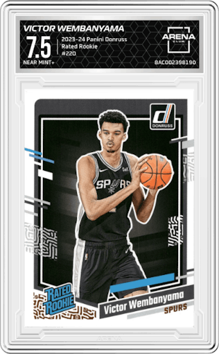 Victor Wembanyama from the 2023-24 Panini Donruss set graded by Arena Club and given an overall grade of 7.5.