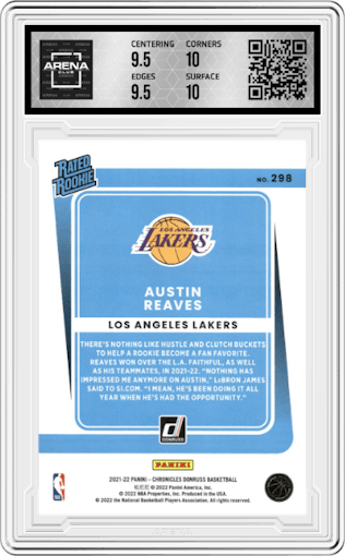 Austin Reeves from the 2021-22 Panini Chronicles set graded by Arena Club and given an overall grade of 10.