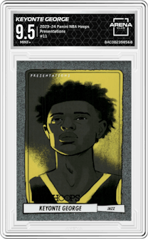 Keyonte George from the 2023-24 Panini NBA Hoops set graded by Arena Club and given an overall grade of 9.5.