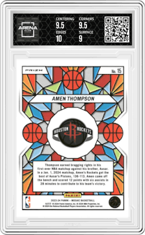 Amen Thompson from the 2023-24 Panini Mosaic set graded by Arena Club and given an overall grade of 9.5.