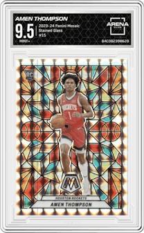Amen Thompson from the 2023-24 Panini Mosaic set graded by Arena Club and given an overall grade of 9.5.