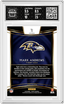 Mark Andrews from the 2018 Panini Select set featuring a Tie-Dye parallel graded by Arena Club and given an overall grade of 8.