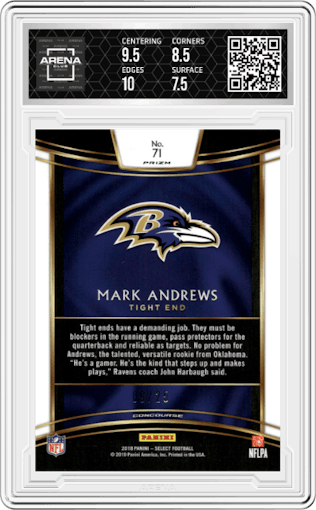 Mark Andrews from the 2018 Panini Select set featuring a Tie-Dye parallel graded by Arena Club and given an overall grade of 8.