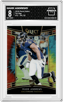 Mark Andrews from the 2018 Panini Select set featuring a Tie-Dye parallel graded by Arena Club and given an overall grade of 8.