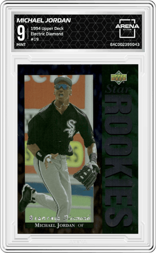Michael Jordan from the 1994 Upper Deck set featuring a Electric Diamond parallel graded by Arena Club and given an overall grade of 9.