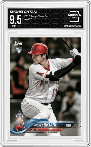 Shohei Ohtani from the 2018 Topps Baseball Factory Team Set set graded by Arena Club and given an overall grade of 9.5.
