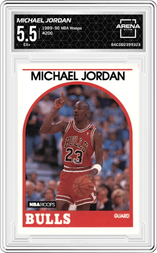 Michael Jordan  from the 1989-90 NBA Hoops  set graded by Arena Club and given an overall grade of 5.5.