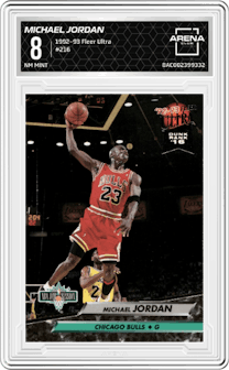 Michael Jordan from the 1992-93 Fleer Ultra set graded by Arena Club and given an overall grade of 8.
