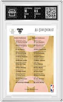 Michael Jordan from the 1991-92 Upper Deck set graded by Arena Club and given an overall grade of 7.5.