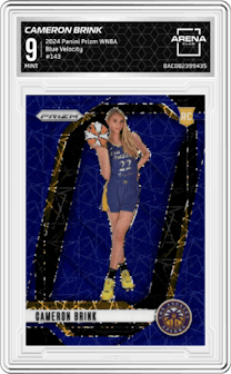 Cameron Brink from the 2024 Panini Prizm WNBA set featuring a Blue Velocity parallel graded by Arena Club and given an overall grade of 9.