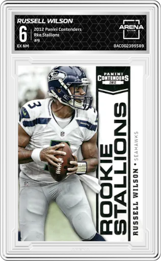 Russell Wilson from the 2012 Panini Contenders set graded by Arena Club and given an overall grade of 6.