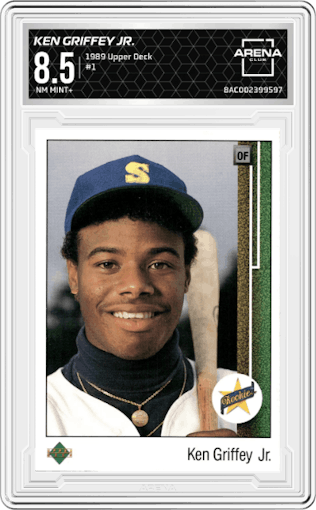 Ken Griffey Jr. from the 1989 Upper Deck set graded by Arena Club and given an overall grade of 8.5.