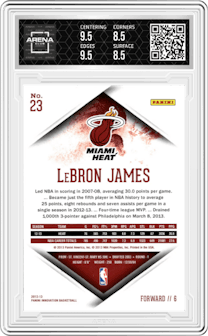 LeBron James from the 2012-13 Panini Innovation set graded by Arena Club and given an overall grade of 9.