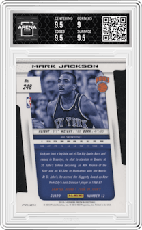 Mark Jackson from the 2013-14 Panini Prizm set featuring a Die-Cut Light Blue  parallel graded by Arena Club and given an overall grade of 9.5.
