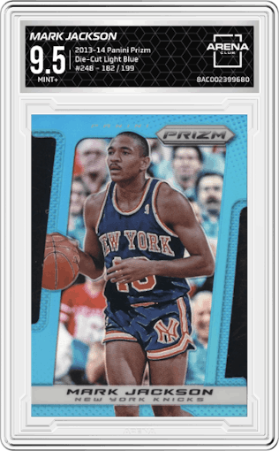 Mark Jackson from the 2013-14 Panini Prizm set featuring a Die-Cut Light Blue  parallel graded by Arena Club and given an overall grade of 9.5.