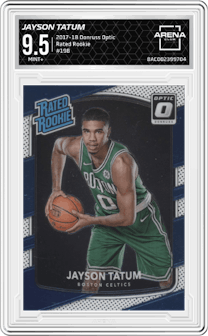 Jayson Tatum from the 2017-18 Panini Donruss Optic set graded by Arena Club and given an overall grade of 9.5.