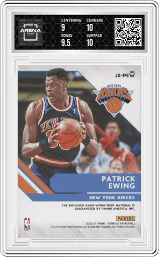 Patrick Ewing from the 2020-21 Panini Donruss set graded by Arena Club and given an overall grade of 9.5.