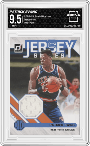 Patrick Ewing from the 2020-21 Panini Donruss set graded by Arena Club and given an overall grade of 9.5.