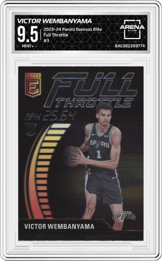Victor Wembanyama  from the 2023-24 Panini Donruss Elite set graded by Arena Club and given an overall grade of 9.5.