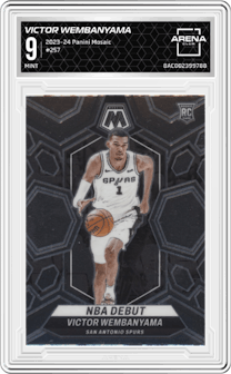 Victor Wembanyama from the 2023-24 Panini Mosaic set graded by Arena Club and given an overall grade of 9.