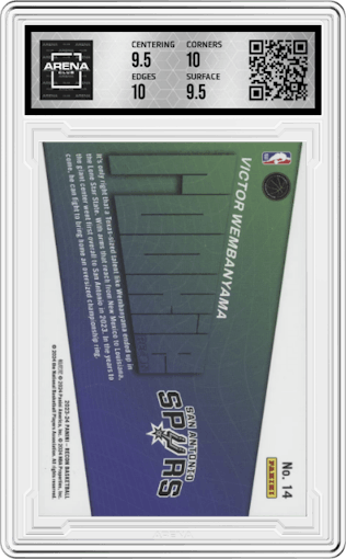 Victor Wembanyama  from the 2023-24 Panini Recon set graded by Arena Club and given an overall grade of 10.