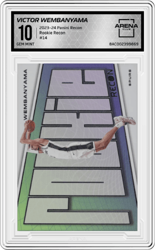 Victor Wembanyama  from the 2023-24 Panini Recon set graded by Arena Club and given an overall grade of 10.