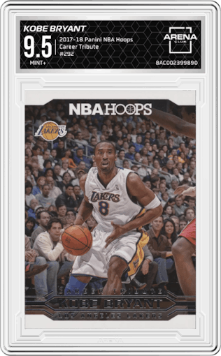 Kobe Bryant from the 2017-18 Panini NBA Hoops set graded by Arena Club and given an overall grade of 9.5.