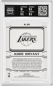 Kobe Bryant from the 2017-18 Panini NBA Hoops set graded by Arena Club and given an overall grade of 9.
