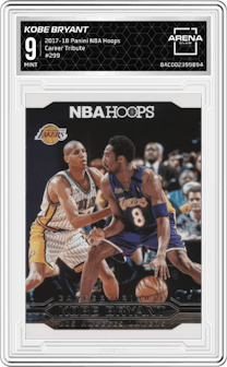 Kobe Bryant from the 2017-18 Panini NBA Hoops set graded by Arena Club and given an overall grade of 9.
