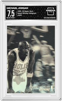 Michael Jordan from the 1991-92 Upper Deck set graded by Arena Club and given an overall grade of 7.5.