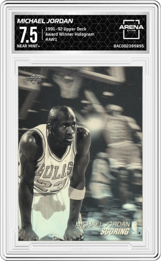 Michael Jordan from the 1991-92 Upper Deck set graded by Arena Club and given an overall grade of 7.5.