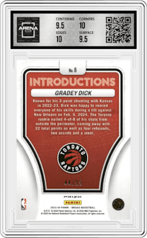 Gradey Dick from the 2023-24 Panini Mosaic set featuring a Purple Mosaic parallel graded by Arena Club and given an overall grade of 10.